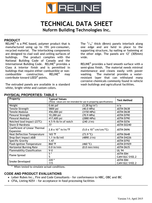 RELINE® Technical Data (v3.2)