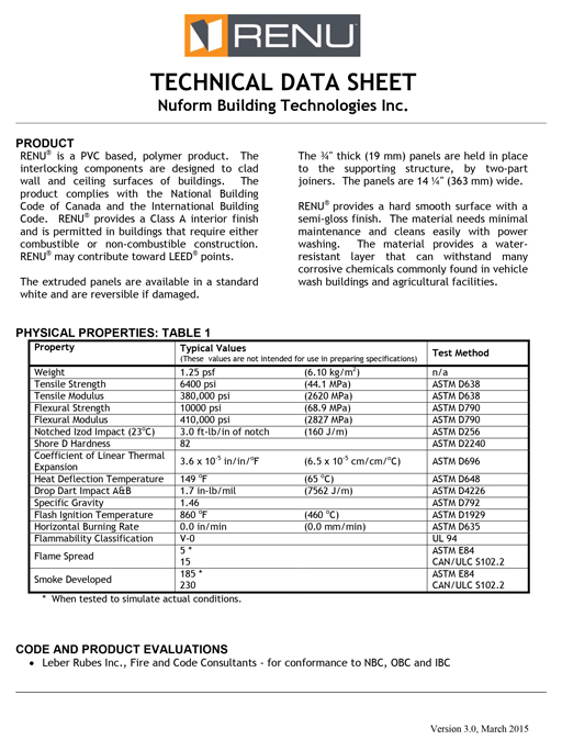 RENU® Technical Data (v3.0)